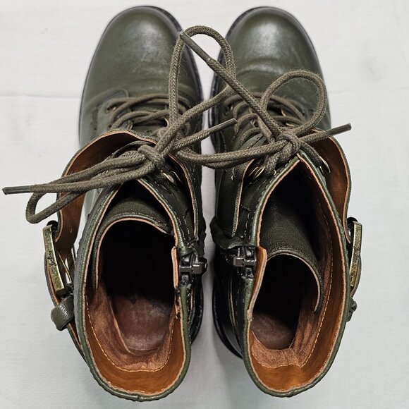 Zodiac Gemma Leather Block Heel Combat Lace-up Zip Boots Green Women's 6.5M - Picture 6 of 10